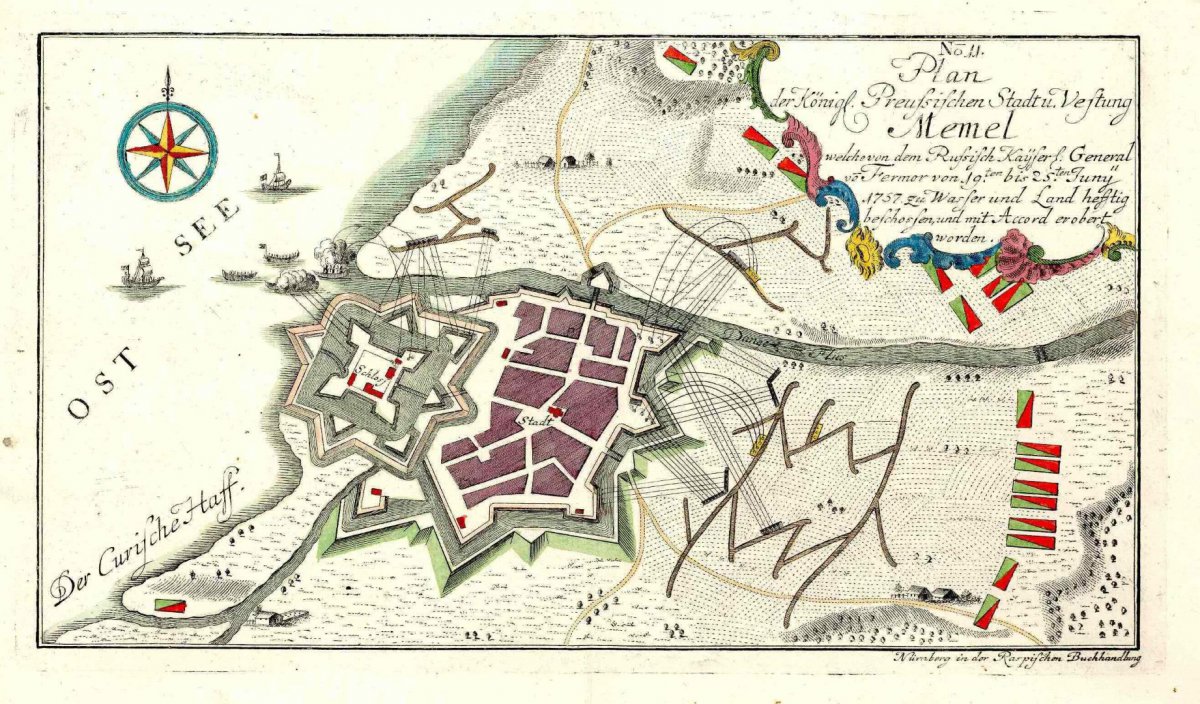 1756 m. Rusijos kariuomenės vykdytos Klaipėdos apgulties planas, XIX a. Lietuvos jūrų muziejus.