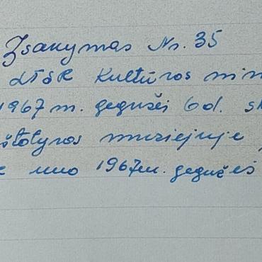 1967 m. gegužės 16 d. Klaipėdos kraštotyros muziejaus direktorės B. Elertienės įsakymas Nr. 35 dėl Vytauto Kaltenio skyrimo vadovauti naujai įkurtam Jūreivystės skyriui. Mažosios Lietuvos istorijos muziejus